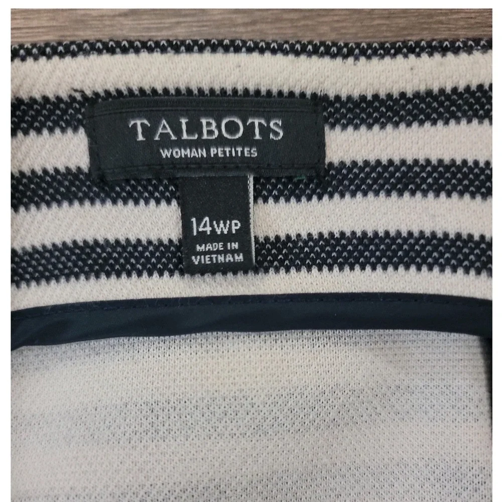 Talbots Women Navy Blue White Striped Pencil Skirt Size 14WP Petite Stretch Knit